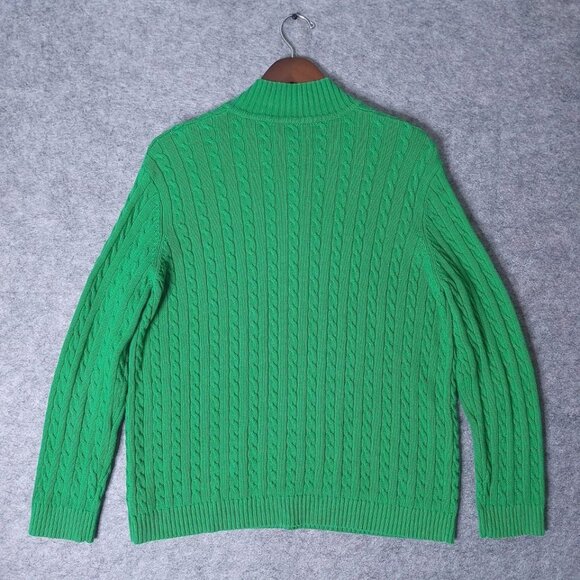RALPH LAUREN Green Cable Knit Embroidered Crest 1/4 Zip Pullover Sweater Large - Picture 6 of 8